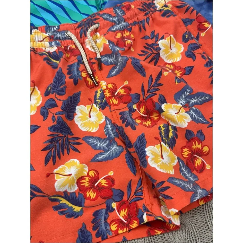 Fair Harbor Boys' Orange Floral, Blue Tie-Dye & Teal Wave Swim Trunks Set